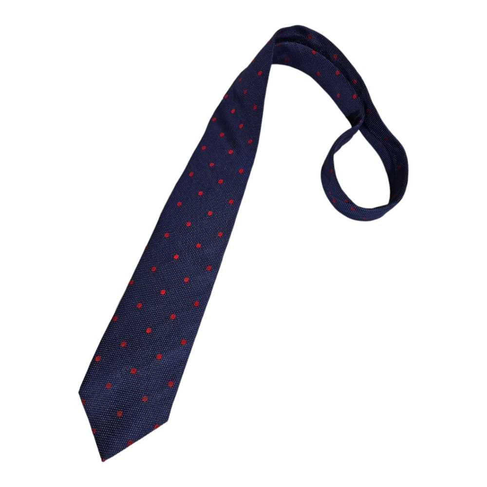 🆕ISAIA XL SEVENFOLD Blue Polka Dot Silk LUXURY Tie HANDMADE ITALY